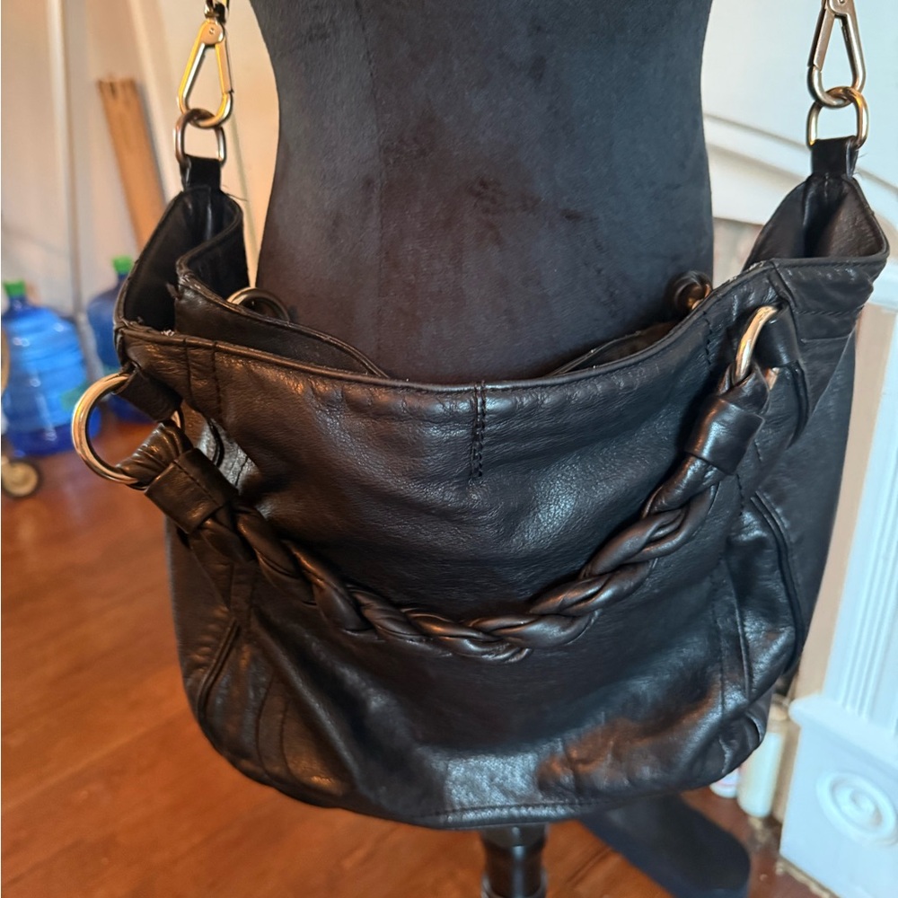 Vintage Black Leather Shoulder Bag Banana Republic Large Crossbody or Shoulder
